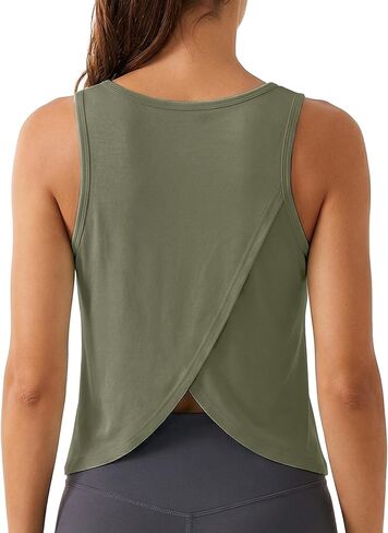 Quenteen Workout Tops for Women V Neck Cropped Open Back Sleeveless Tank Tops Gym Athletic Yoga Shirts in Kuwait