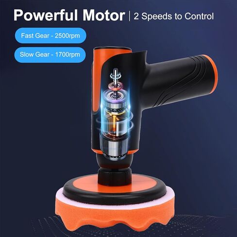 جهاز تلميع السيارة اللاسلكي، سرعة مزدوجة 1700 دورة في الدقيقة و2500 دورة في الدقيقة مع عبوتين بطارية 2000 مللي أمبير في الساعة و5 أنواع من أقراص التلميع، للتفصيل التلقائي بالشمع وتلميع الطلاء وإصلاح الخدوش (#1) in Kuwait