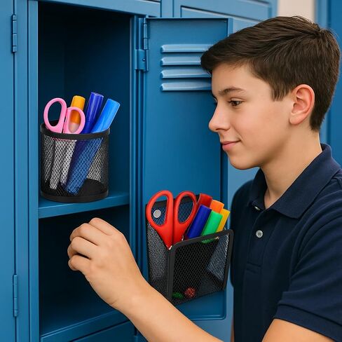 مجموعة منظم الثلاجة والخزانة المغناطيسية للعودة إلى المدرسة من Dranup - 2 حامل أقلام معدني، 1 مشبك حديدي، 3 زخارف زهور مغناطيسية | تنظيم غرفة النوم والمطبخ in Kuwait