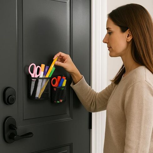 مجموعة منظم الثلاجة والخزانة المغناطيسية للعودة إلى المدرسة من Dranup - 2 حامل أقلام معدني، 1 مشبك حديدي، 3 زخارف زهور مغناطيسية | تنظيم غرفة النوم والمطبخ in Kuwait