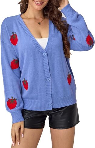 سترة نسائية بأكمام طويلة ورقبة على شكل V فضفاضة قصيرة سترة 2025 بأزرار سفلية من قماش الجاكار معطف خارجي in Kuwait