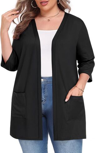 Women's Plus Size Lightweight Open Front Cardigan 3/4 Sleeve Casual Soft Cover ups with Pockets in Saudi Arabia
