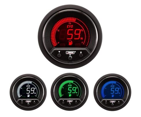 Prosport 52mm Premium EVO Electrical Fuel Level Gauge – LED Dial Display, Programmable Low Fuel Warning, Peak Recall, 4-Color Backlight – Includes Wiring & Mount Kit – 12V Vehicles in Kuwait