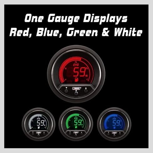 Prosport 52mm Premium EVO Electrical Fuel Level Gauge – LED Dial Display, Programmable Low Fuel Warning, Peak Recall, 4-Color Backlight – Includes Wiring & Mount Kit – 12V Vehicles in Kuwait