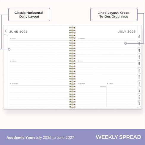 Blue Sky Ashley G 2026-2027 Weekly and Monthly Academic Year Planner Calendar, July 2026 - June 2027, 8.5" x 11", Flexible Cover, Wirebound, Laminated Tabs, Storage Pocket, Includes Sticker Sheet, Multi Color Smoke in Saudi Arabia
