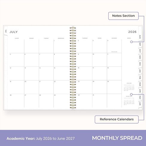 Blue Sky Ashley G 2026-2027 Weekly and Monthly Academic Year Planner Calendar, July 2026 - June 2027, 8.5" x 11", Flexible Cover, Wirebound, Laminated Tabs, Storage Pocket, Includes Sticker Sheet, Multi Color Smoke in Saudi Arabia