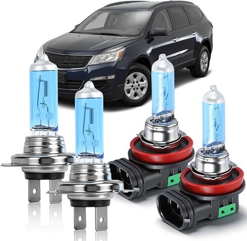 OQSNCV Fit for Chevy Traverse 2013 2014 2015 2016 2017 2018 Halogen Headlight Bulbs, H7 High Beam+ H11 Low Beam Light Headlamp Replacement Bulbs Kit 100W 4200K, Pack of 4 in Kuwait