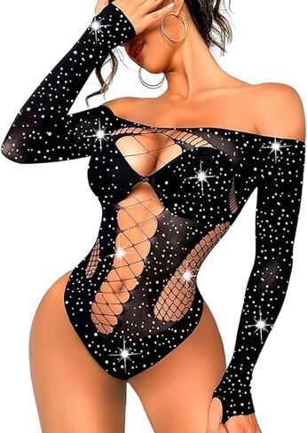 Women's Fishnet Bodysuit Mesh Body Stockings Rave Outfits Exotic Dancer Fishnets Lingerie Glow Party Club in Saudi Arabia