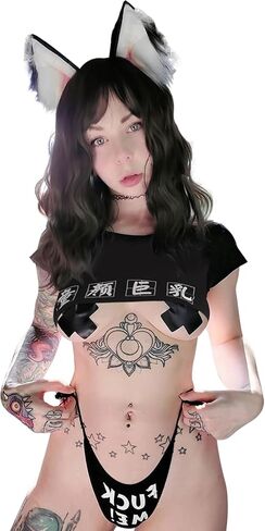 YOMORIO Sexy Cow Lingerie Cow Bikini with Black Anime Crop Top Thong in Saudi Arabia