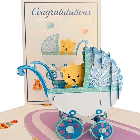 Baby Shower Pop Up Card for Boy Girl by DEVINE Popup Cards | New Baby Stroller Congratulations | Welcome Home Baby | 3D Gift Card Thank You | Congratulations Baby Card in Saudi Arabia