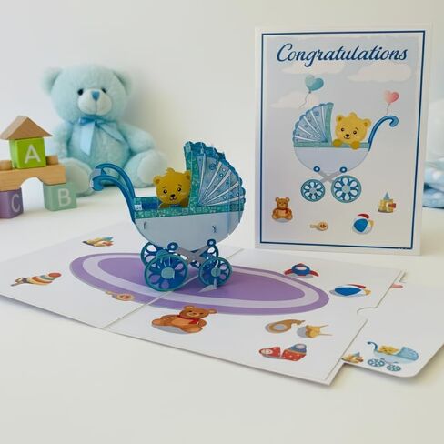 Baby Shower Pop Up Card for Boy Girl by DEVINE Popup Cards | New Baby Stroller Congratulations | Welcome Home Baby | 3D Gift Card Thank You | Congratulations Baby Card in Saudi Arabia