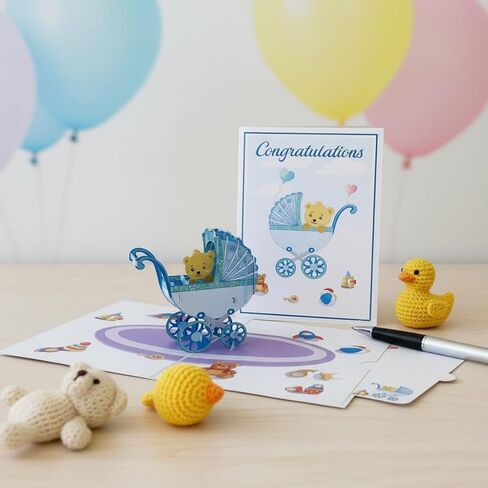 Baby Shower Pop Up Card for Boy Girl by DEVINE Popup Cards | New Baby Stroller Congratulations | Welcome Home Baby | 3D Gift Card Thank You | Congratulations Baby Card in Saudi Arabia