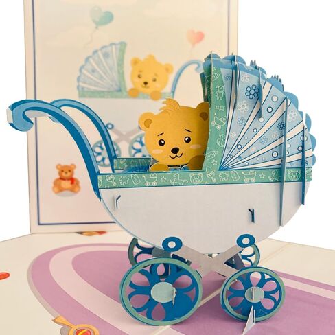 Baby Shower Pop Up Card for Boy Girl by DEVINE Popup Cards | New Baby Stroller Congratulations | Welcome Home Baby | 3D Gift Card Thank You | Congratulations Baby Card in Saudi Arabia