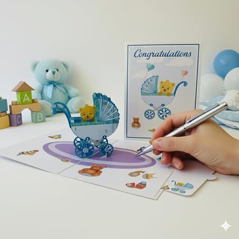 Baby Shower Pop Up Card for Boy Girl by DEVINE Popup Cards | New Baby Stroller Congratulations | Welcome Home Baby | 3D Gift Card Thank You | Congratulations Baby Card in Saudi Arabia