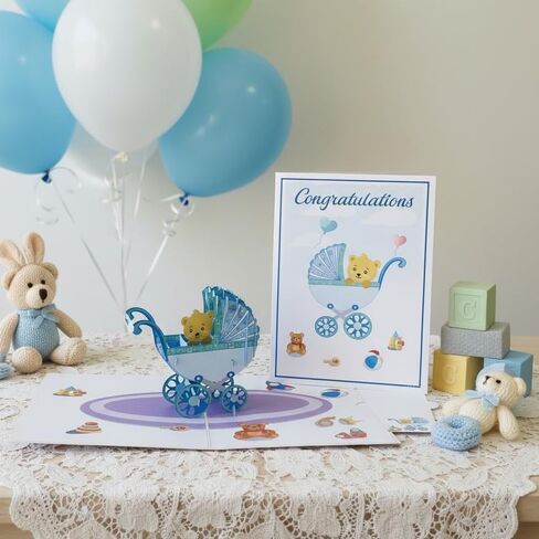 Baby Shower Pop Up Card for Boy Girl by DEVINE Popup Cards | New Baby Stroller Congratulations | Welcome Home Baby | 3D Gift Card Thank You | Congratulations Baby Card in Saudi Arabia