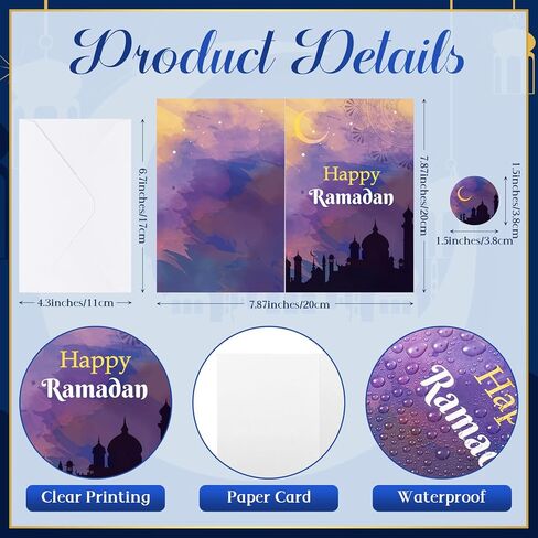 Cholemy 24 Pack Eid Mubarak Cards Happy Ramadan Greeting Cards with Stickers Envelopes Assorted Eid Al-Fitr Gift Set for Ramadan Mubarak Party Decorations Invitations Favors Celebration Supplies in Saudi Arabia