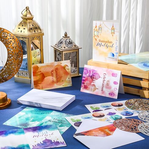 Cholemy 24 Pack Eid Mubarak Cards Happy Ramadan Greeting Cards with Stickers Envelopes Assorted Eid Al-Fitr Gift Set for Ramadan Mubarak Party Decorations Invitations Favors Celebration Supplies in Saudi Arabia