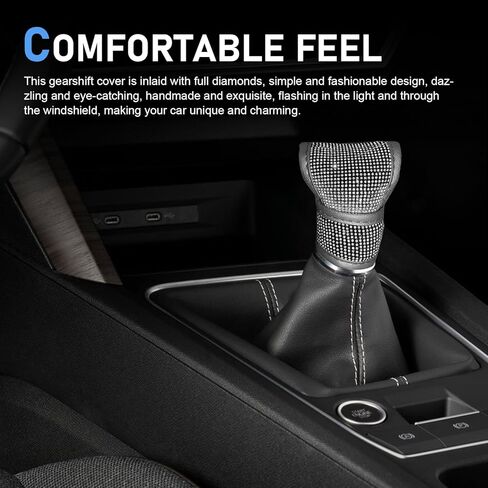 Bling Gear Shift Knob Cover, Anti-Scratch Crystal Glitter Rhinestones Car Gear Stick Protector, Automotive Diamond Shifter Cover, Universal Vehicle Decoration Accessories for Women (White) in Kuwait