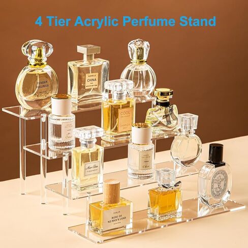 4-Tier Acrylic Perfume Organizer Stand, Clear Display Risers for Perfume and Cologne, Cosmetic and Skincare Organizer, Display Shelf for Collectibles, Desserts and Cupcakes in Saudi Arabia