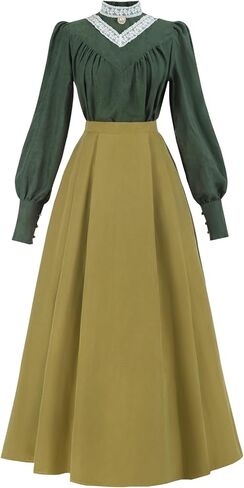 فستان فيكتوري NSPSTT للنساء من عصر النهضة الإدواردي، فستان عتيق بأكمام منتفخة 1800s، تنورة بنية in Kuwait