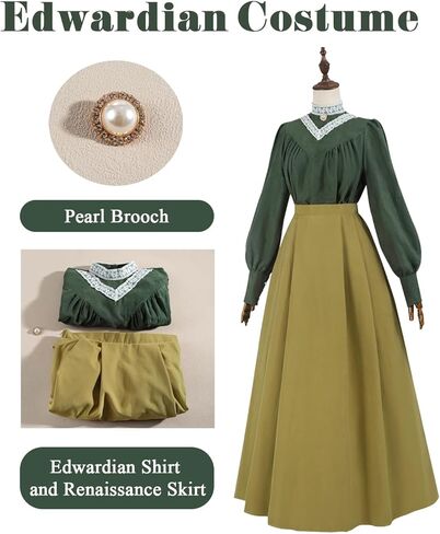 NSPSTT Victorian Dress Women Renaissance Edwardian Costume Vintage Puff Sleeve 1800s Dress Brown Skirt in Saudi Arabia
