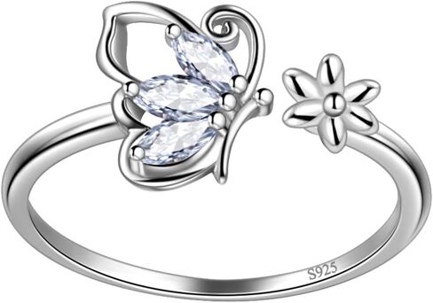 خواتم جوهرة فراشة الهيبونك - النساء 925 الفضة الاسترليني العصابات بيان الميلاد حجر الفراشات الحيوانية ضبط خاتم كريستال مجوهرات عيد ميلاد in Kuwait