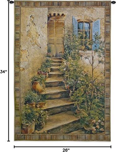 توسكان فيلا II بواسطة روجر دوفال | لوحة فنية جدارية منسوجة معلقة | خطوات القرية الإيطالية الريفية | 100% قطن مقاس الولايات المتحدة الأمريكية 34x26 in Kuwait