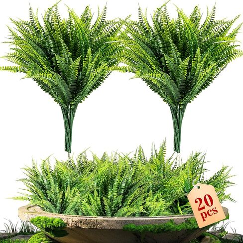 10PCS Fake Fern Outdoors - Ferns Artificial Plants for Outdoor Ferns That Look Real Boston Faux Fern Stems Indoor Nearly Natural UV Resistant Outdoor Plants Artificial for Porch Greenery Decor in Saudi Arabia