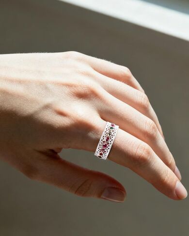 Silver Filigree Colourful Cubic Zirconia Rings for Women Unique Vintage Rainbow Stone Rings Gifts for Girlfriend in Kuwait