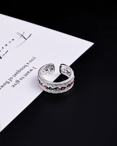 Silver Filigree Colourful Cubic Zirconia Rings for Women Unique Vintage Rainbow Stone Rings Gifts for Girlfriend in Kuwait