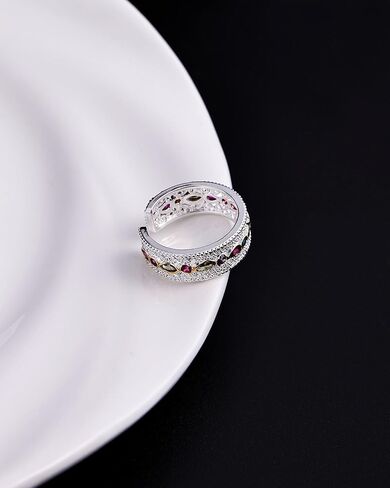 Silver Filigree Colourful Cubic Zirconia Rings for Women Unique Vintage Rainbow Stone Rings Gifts for Girlfriend in Kuwait