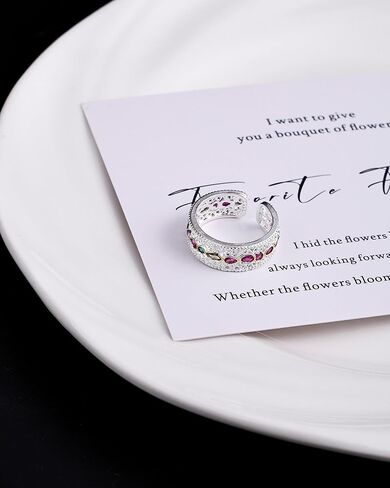 Silver Filigree Colourful Cubic Zirconia Rings for Women Unique Vintage Rainbow Stone Rings Gifts for Girlfriend in Kuwait