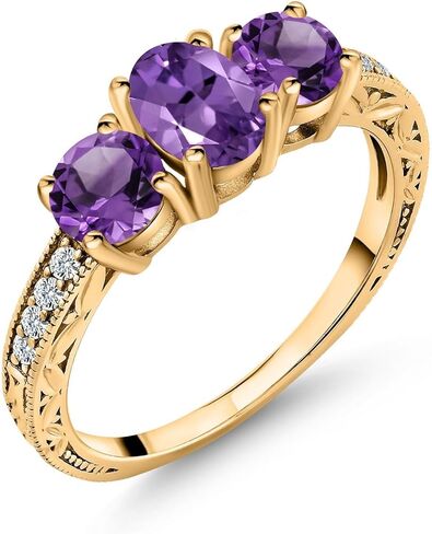 Gem Stone King 18K Yellow Gold Plated Silver Purple Amethyst Ring For Women | 1.78 Cttw | Oval 7X5MM | Gemstone Birthstone | Wedding Engagement Anniversary Promise Ring For Women in Kuwait