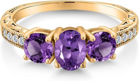 Gem Stone King 18K Yellow Gold Plated Silver Purple Amethyst Ring For Women | 1.78 Cttw | Oval 7X5MM | Gemstone Birthstone | Wedding Engagement Anniversary Promise Ring For Women in Kuwait