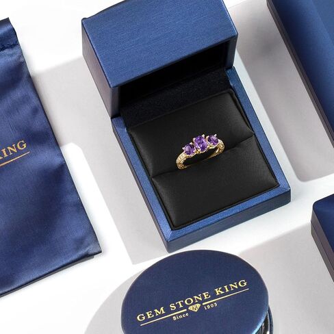 Gem Stone King 18K Yellow Gold Plated Silver Purple Amethyst Ring For Women | 1.78 Cttw | Oval 7X5MM | Gemstone Birthstone | Wedding Engagement Anniversary Promise Ring For Women in Kuwait