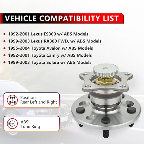 512310 Rear Wheel Hub and Bearing Assembly for 1992-2001 Lexus ES300, for 1999-2003 Lexus RX300 (FWD), for 1995-2004 Toyota Avalon, for 1992-2001 Toyota Camry, for 1999-2003 Toyota Solara in Kuwait