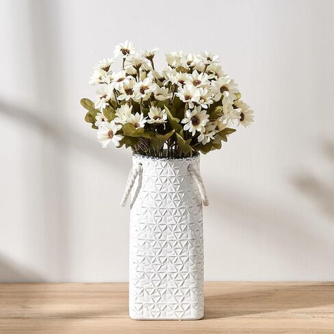 Elegant White Petite Vase, 7 inch Ceramic Modern Minimalism Geometric Texture Purse Vase with Hanging Rope, Creative Tote Bag Vases for Home Decor, Living Room, Wedding, Bookshelf Decor in Saudi Arabia