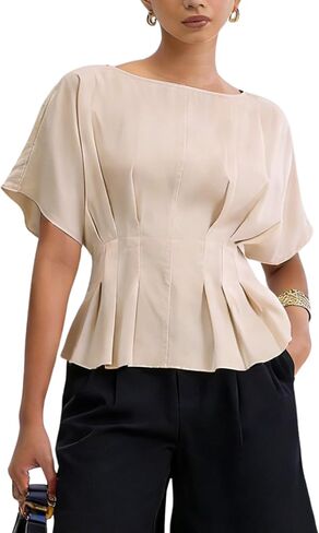 Zhiyouni Women's Summer Peplum Tops Short Sleeves Crewneck Dressy Casuak Babydoll T-Shirt Blouse in Kuwait