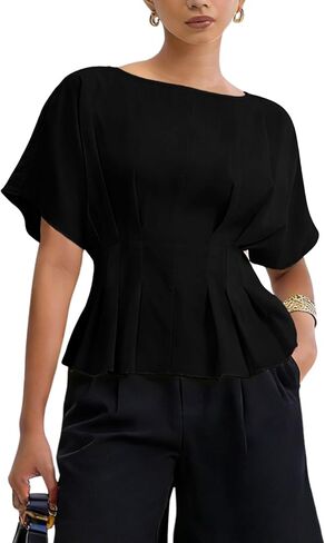 Zhiyouni Women's Summer Peplum Tops Short Sleeves Crewneck Dressy Casuak Babydoll T-Shirt Blouse in Saudi Arabia