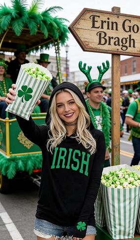 St Patrick's Day Hoodie Shirts for Women Shamrock Clover Print Shirt Irish Gift Long Sleeve Pullover Tops in Saudi Arabia