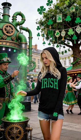 St Patrick's Day Hoodie Shirts for Women Shamrock Clover Print Shirt Irish Gift Long Sleeve Pullover Tops in Saudi Arabia