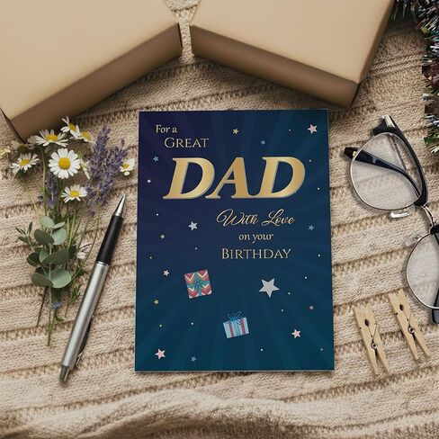 Birthday Card for Dad – Gold Navy Star A5 Greeting Card with Printed Verse – Premium UK Made Design in Kuwait