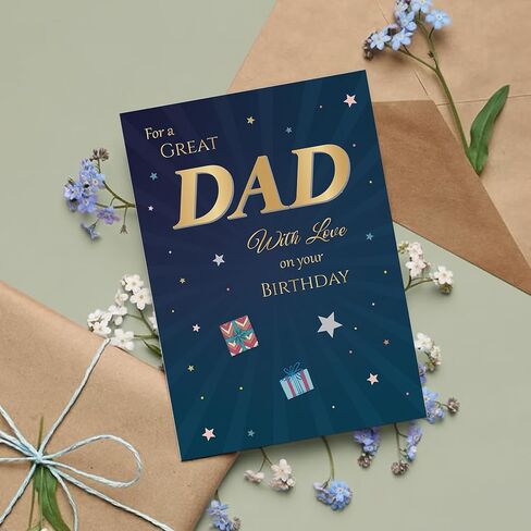 Birthday Card for Dad – Gold Navy Star A5 Greeting Card with Printed Verse – Premium UK Made Design in Kuwait