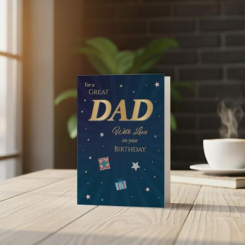 Birthday Card for Dad – Gold Navy Star A5 Greeting Card with Printed Verse – Premium UK Made Design in Kuwait