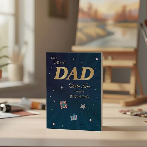 Birthday Card for Dad – Gold Navy Star A5 Greeting Card with Printed Verse – Premium UK Made Design in Kuwait