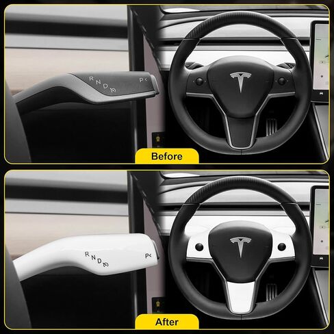 White Carbon Fiber Steering Wheel Trim & Gear Shift Cover for Tesla Model 3 (2021-2023) and Model Y (2019-2024) in Kuwait