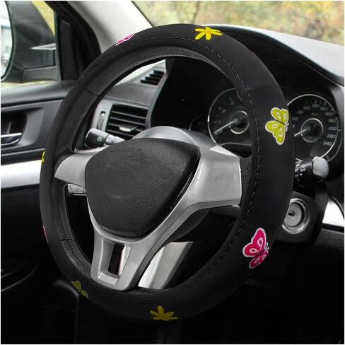 Butterfly Steering Wheel Cover, 15 Inch Anti-Slip Breathable Cute Steering Wheel Protector, Embroidery Butterflies Flower Auto Wheel Wrap for Women Girls, Car Accessories (Butterfly) in Kuwait