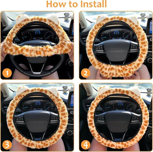 Accmor Fuzzy Car Steering Wheel Cover with Cute Ears, Non-Slip Leopard Warm Fluffy Auto Wheel Cover, Soft Plush Furry Car Accessories Decor for Women Girls, Universal 15 inch Fit Vehicle, Truck, SUVs in Saudi Arabia