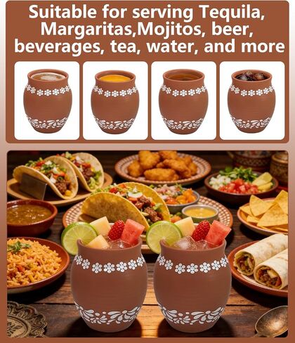 Mexican Style Ceramic Small Vases, 6-Pack Pink Flower Pots with Hand-Painted Daisy & Leaf Patterns, 16oz Decorative Vases for Home Decor, Party Centerpieces, Succulents & Crafts (Brown) in Kuwait