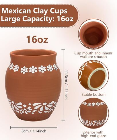Mexican Style Ceramic Small Vases, 6-Pack Pink Flower Pots with Hand-Painted Daisy & Leaf Patterns, 16oz Decorative Vases for Home Decor, Party Centerpieces, Succulents & Crafts (Brown) in Kuwait